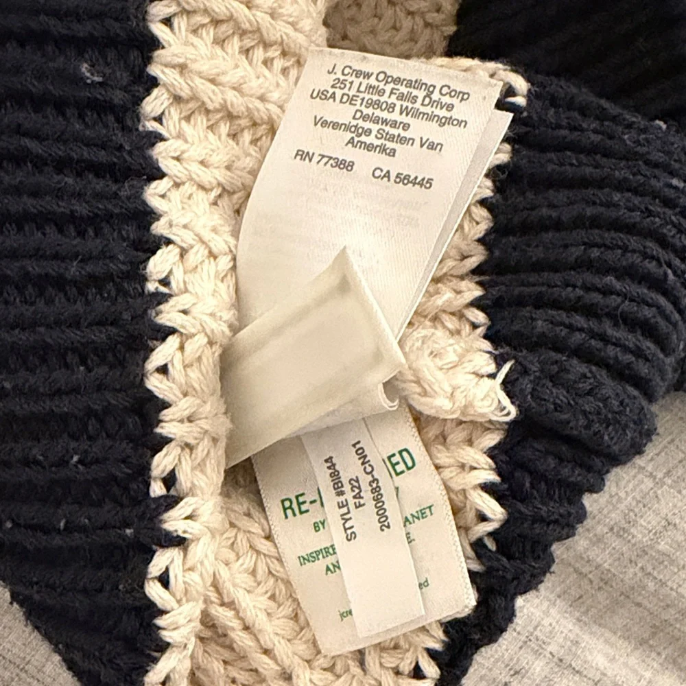 J. Crew Heritage Cotton Shaker-Stitch Navy and Cream Crewneck Sweater, XS